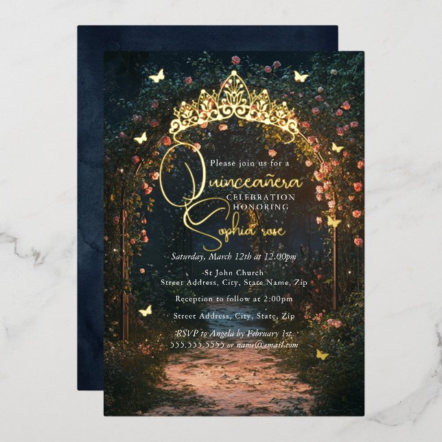 Invitation En Aluminium Beurre d'or fleuri Quinceanera (Recto/Verso)