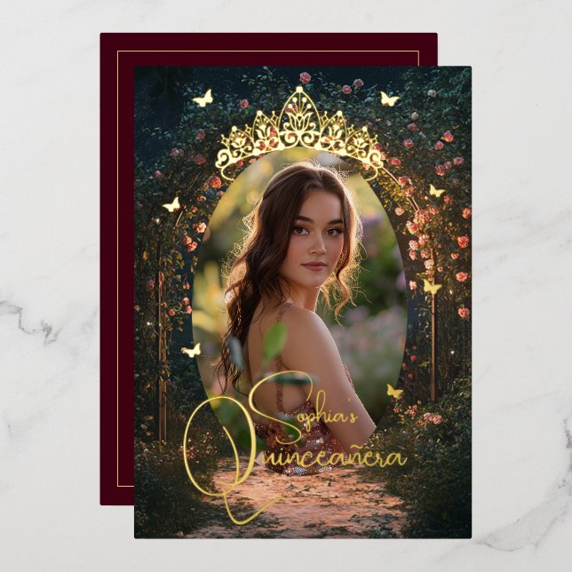 Invitation En Aluminium Beurre du jardin floral Photo Bourgogne Quinceaner (Recto/Verso)