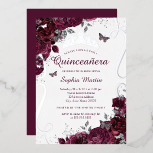 Invitation En Aluminium Beurre floral Elégant Bourgogne Quinceanera