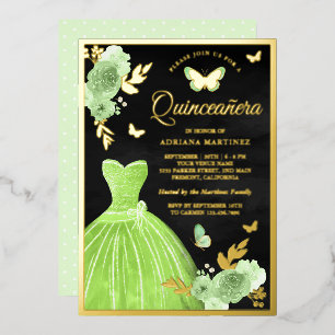 Invitation En Aluminium Beurre floral vert citron vert Quinceanera Or