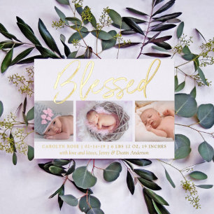 Invitation En Aluminium "Bienheureuse" Annonce de naissance en 3 photos av