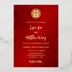 Invitation En Aluminium BILINGUE   Mariage chinois rouge moderne