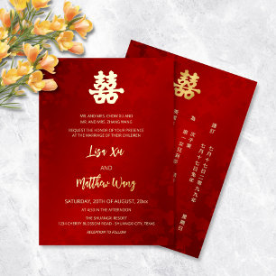 Invitation En Aluminium Bilingue   Simple Rouge Or Mariage Chinois 