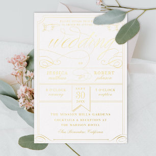 Invitation En Aluminium Billet Vintage Calligraphie Antique Mariage Or