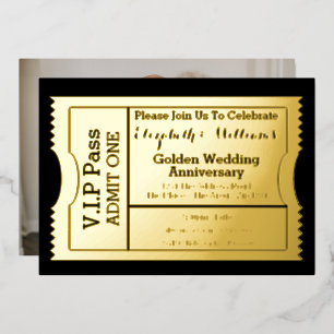 Invitation En Aluminium Billet VIP Pass Anniversaire de Mariage Doré