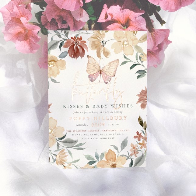 Invitation En Aluminium Bisous et souhaits de papillon brillant Baby showe (Créateur téléchargé)