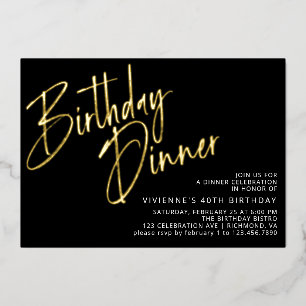 Invitation En Aluminium Black and Gold Dîner d'anniversaire moderne élég