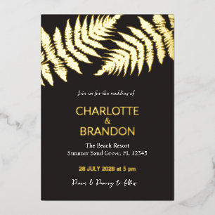 Invitation En Aluminium Black and Gold Ferns Extérieur Mariage Gold