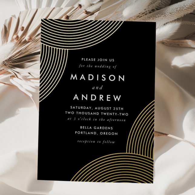 Invitation En Aluminium Black and Gold Geometric Swirls Wedding (Créateur téléchargé)
