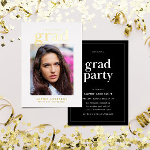 Invitation En Aluminium Black and Gold Serif Photo Graduation Party