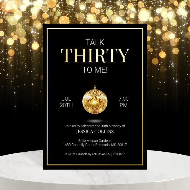 Invitation En Aluminium Black and Gold Talk Trente à moi 30e anniversaire (Black and Gold Talk Thirty to Me 30th Birthday Foil Invitation)