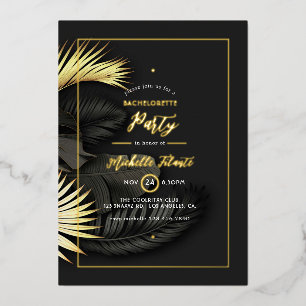 Invitation En Aluminium Black and Gold Tropical Bachelorette Party Foil In