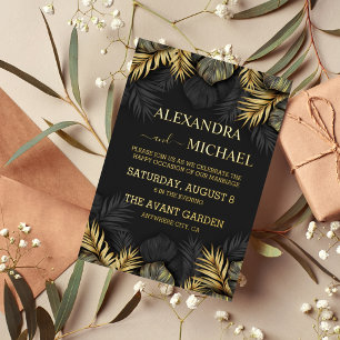 Invitation En Aluminium Black and Gold Tropical Destination Wedding Invit