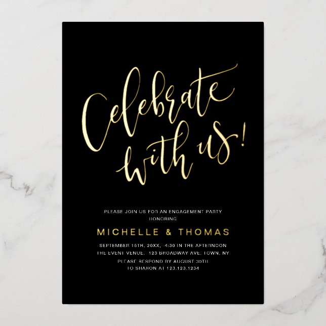 Invitation En Aluminium Black Celebration With Us Modern Simple Fiançaille (Recto)