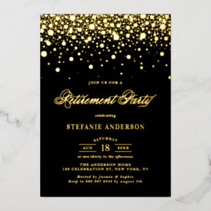 Invitation En Aluminium Black Elegant Foil Confetti Retraite Party