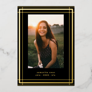 Invitation En Aluminium Black Elegant Foil Frontière Photo Université Grad