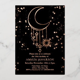 Invitation En Aluminium Black Foil Céleste Lune Anniversaire Foil Invitati