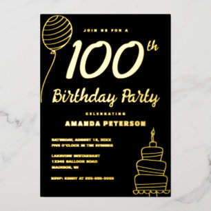 Invitation En Aluminium Black Gold 100e fête d'anniversaire Real Gold