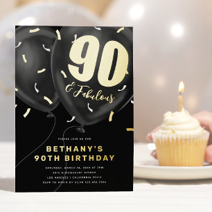 Invitation En Aluminium Black Gold 90th Birthday Party