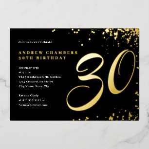 Invitation En Aluminium Black Gold Confetti 30e anniversaire