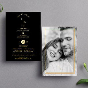 Invitation En Aluminium Black Gold Elegant Simple Chic Initiales Photo
