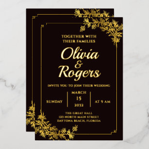 Invitation En Aluminium Black Gold Floral Élégant Mariage Vintage Ornat