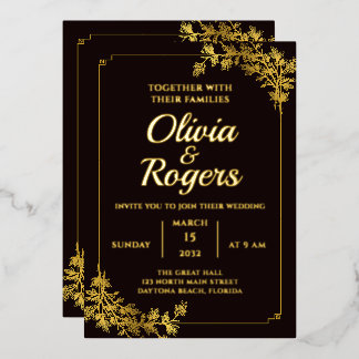 Invitation En Aluminium Black Gold Floral Élégant Mariage Vintage Ornat