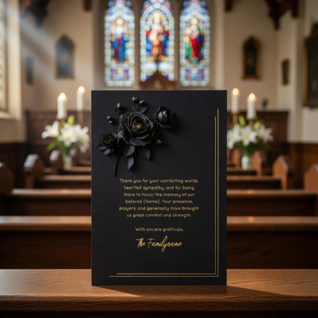 Invitation En Aluminium Black & Gold Floral Sympathy Thank You Foil Card (Créateur téléchargé)