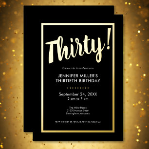 Invitation En Aluminium Black & Gold Foil moderne 30e anniversaire