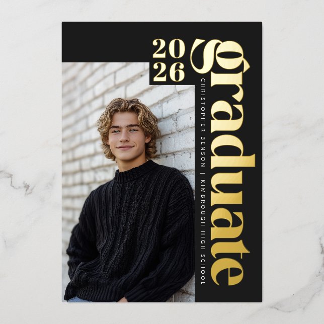Invitation En Aluminium Black Gold Graduate Black Photo Graduation Gold (Recto)
