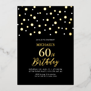 Invitation En Aluminium Black & Gold Hexagon Confetti 60e fête d'anniversa