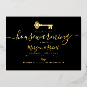 Invitation En Aluminium Black Gold Key Fête de réchauffement domestique