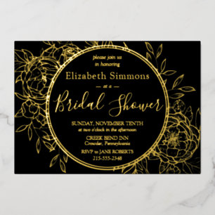 Invitation En Aluminium Black & Gold Ligne moderne Peony Toile Fête des ma