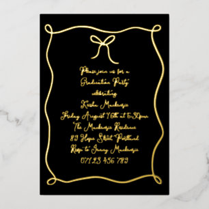 Invitation En Aluminium Black & Gold Main Tirée Bow Photo Party Graduation
