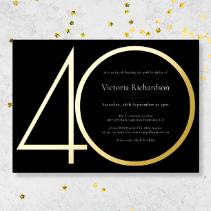 Invitation En Aluminium Black Gold Modern Minimalist 40th Birthday Party