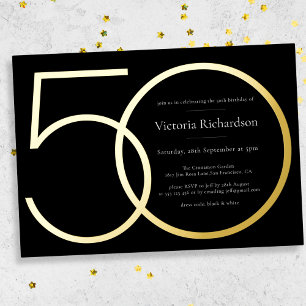 Invitation En Aluminium Black Gold Modern Minimalist 50e anniversaire
