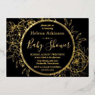 Invitation En Aluminium Black & Gold Modern Peony Toile Baby shower