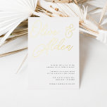 Invitation En Aluminium Black & Gold Oversized Script Wedding Foil<br><div class="desc">A beautiful typography based wedding invitation featuring your names in oversized gold foil script lettering at the top. Personalize with your wedding details in classic serif lettering aligned at the lower right. Our Ash colorway makes a classic statement with soft black and rich gold foil lettering on a crisp white...</div>