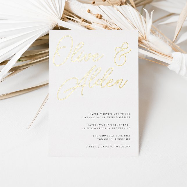 Invitation En Aluminium Black & Gold Oversized Script Wedding Foil (Créateur téléchargé)