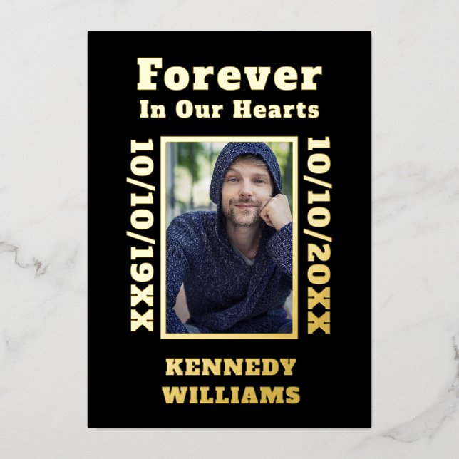 Invitation En Aluminium Black Gold Photo Personnalisée Pour Toujours Dans  (Recto)