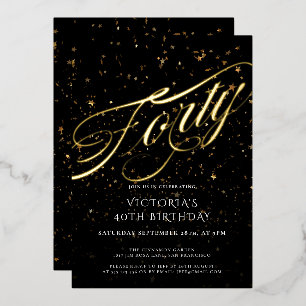 Invitation En Aluminium Black Gold Quarty Confetti élégant 40e anniversair