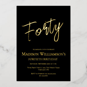 Invitation En Aluminium Black & Gold Quarty Minimal 40e fête d'anniversair