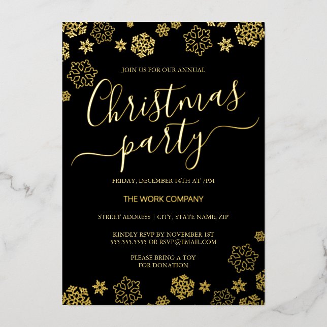 Invitation En Aluminium Black Gold Snowflake Corporate Christmas Party (Recto)