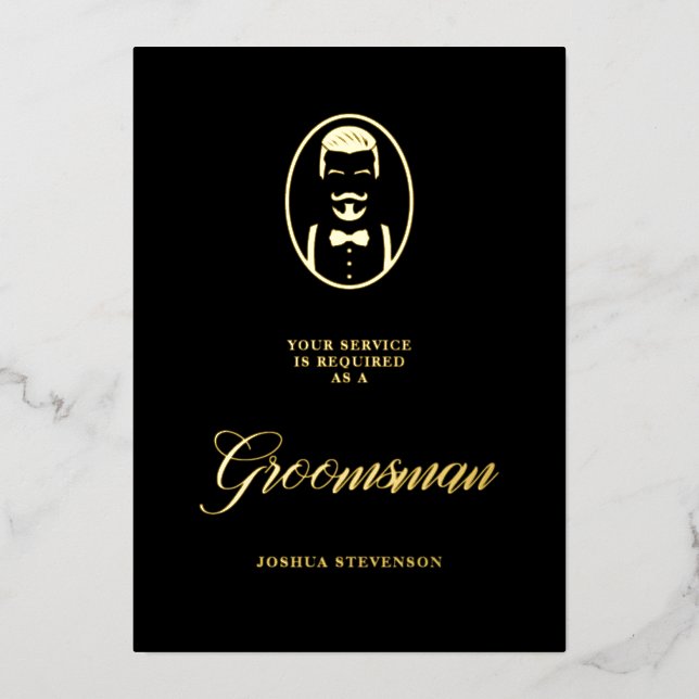 Invitation En Aluminium Black Groomsman Silhouette Simple Wedding Proposal (Recto)