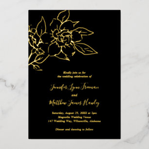 Invitation En Aluminium Black Line Art Floral Mariage élégant