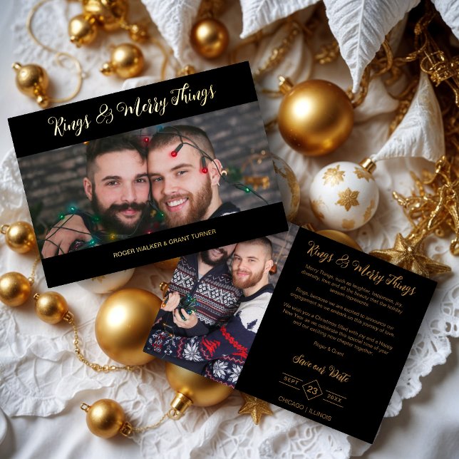 Invitation En Aluminium Black Luxurious Holiday Mariage 2 Photos Noël (Black Luxurious Holiday Wedding 2 Photos Save the Dates Cards as Christmas Cards.)