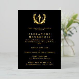 Invitation En Aluminium Black MD Asclepius+Laurel Wreath Graduation Party