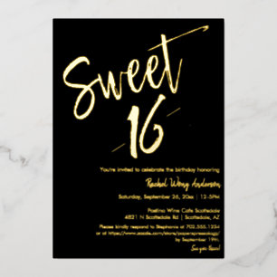 Invitation En Aluminium Black Minimaliste Sweet 16e Anniversaire de fête G