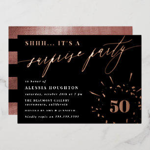 Invitation En Aluminium Black & Rose Gold Script Surprise Party