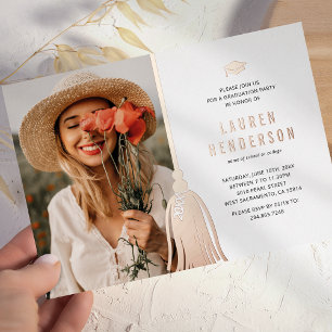 Invitation En Aluminium Black Rose Gold Tassel Photo Graduation